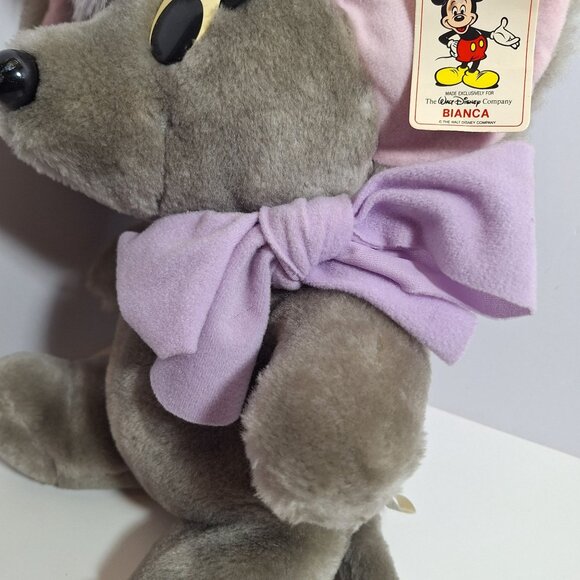Disney Bianca Plush Mouse Purple Bow 16" Vintage 80s Made in Korea - Picture 12 of 16